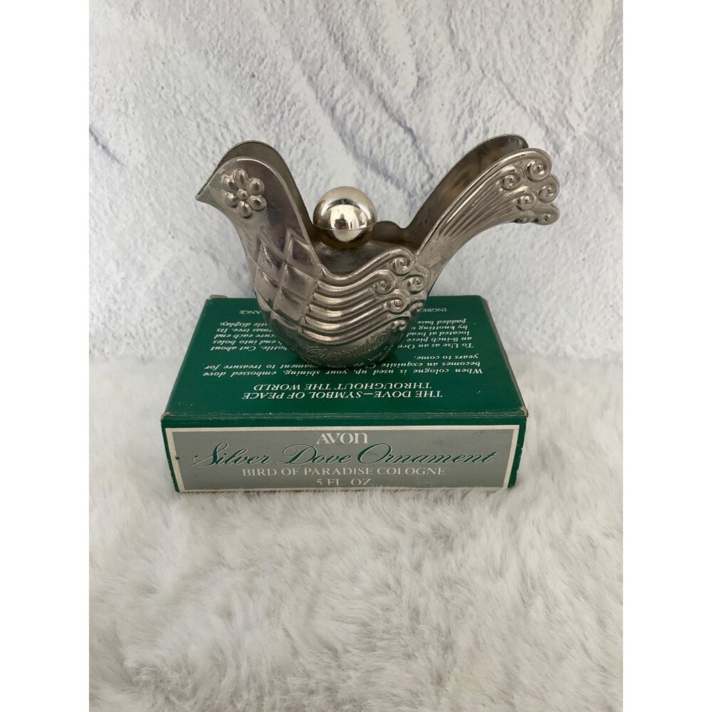 Vintage Avon Silver Dove Ornament Bird Of Paradise Cologne Set 0.5 Oz With Box